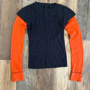 100% Cashmere Vintage Two Tone Long Sleeve Sweater Shirt